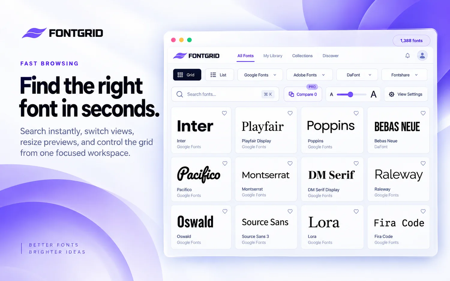 Fast font browsing in FONTGRID